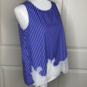 Zara basic blue bold striped lace sleeveless top